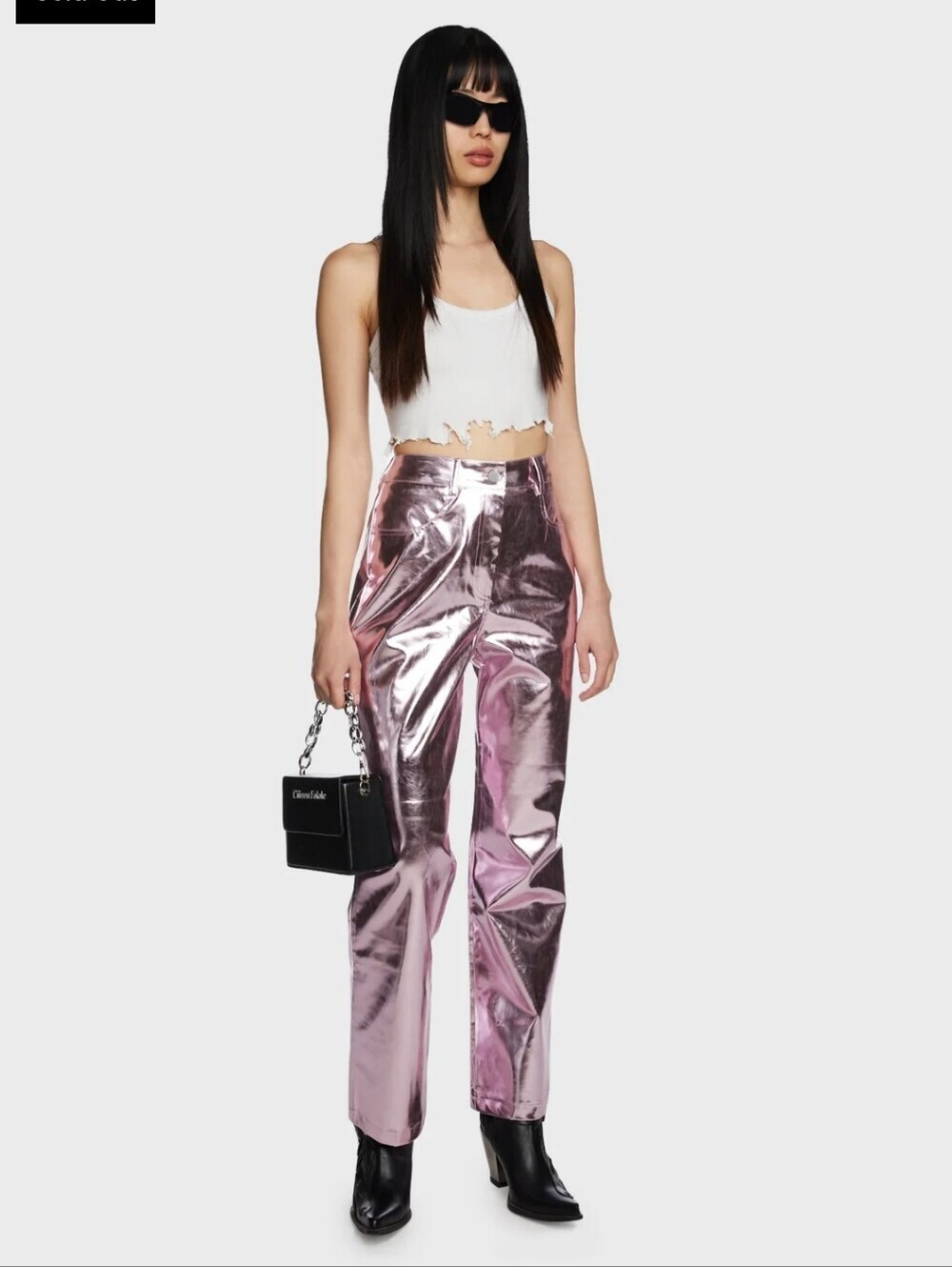 Dollskill Amylynn Lupe Metallic Trousers Pale Pink  Small